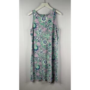Talbots Effortless Jersey Shift Dress Womens Sz M Purple Floral Resortwear Beach